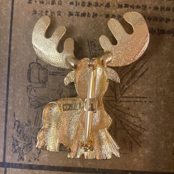 Vintage Signed JJ Gold Tone Moose Pin - Picture 4 of 5
